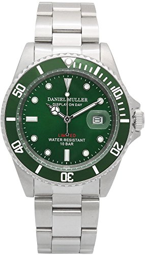 [ダニエル・ミューラー]DANIEL MULLER 腕時計 オールステンレス 10気圧防水 ダイバーズウォッチ DM-2018GN グリーン